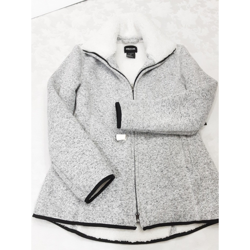 Ookie & Lala Jacket Heather Gray Knit Sherpa Lined Women Size Medium NEW Light